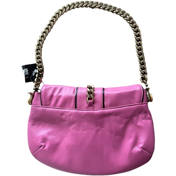 Wilsons Leather Pink Leather Bag Shoulder or Clutch Gold Chain Rhinestone Crown - Picture 6 of 12